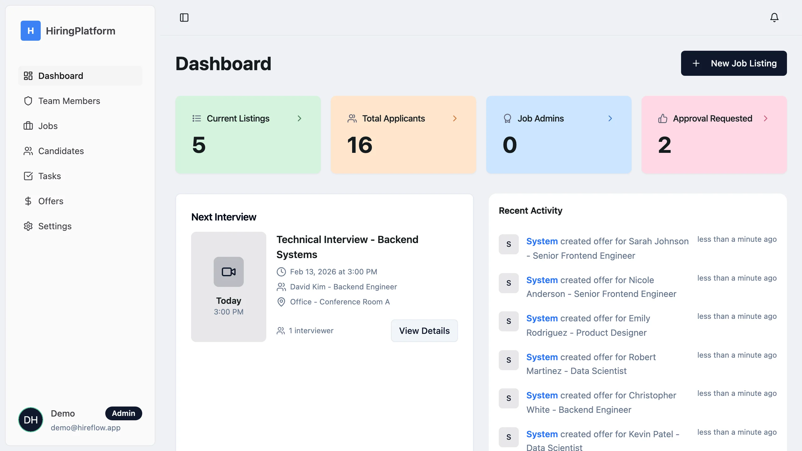 Screenshot of HireFlow - Full-Stack Applicant Tracking System Template